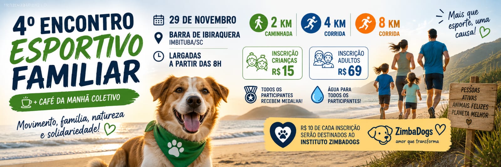 Banner — 4 Encontro Esportivo Familiar. Barra de ibiraquera. Caminhada e corrida.